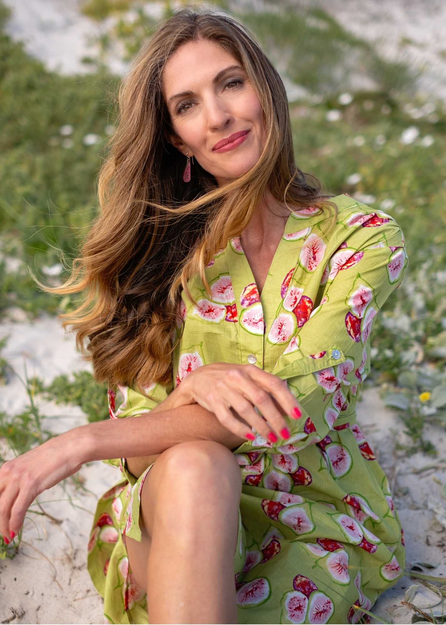 Mandarin Collar Dress in Green Fig