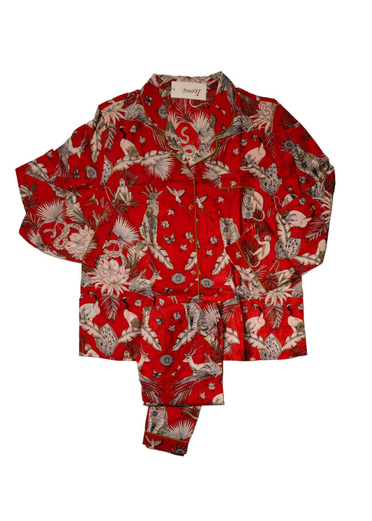 Long PJ Set in Red Crown Print