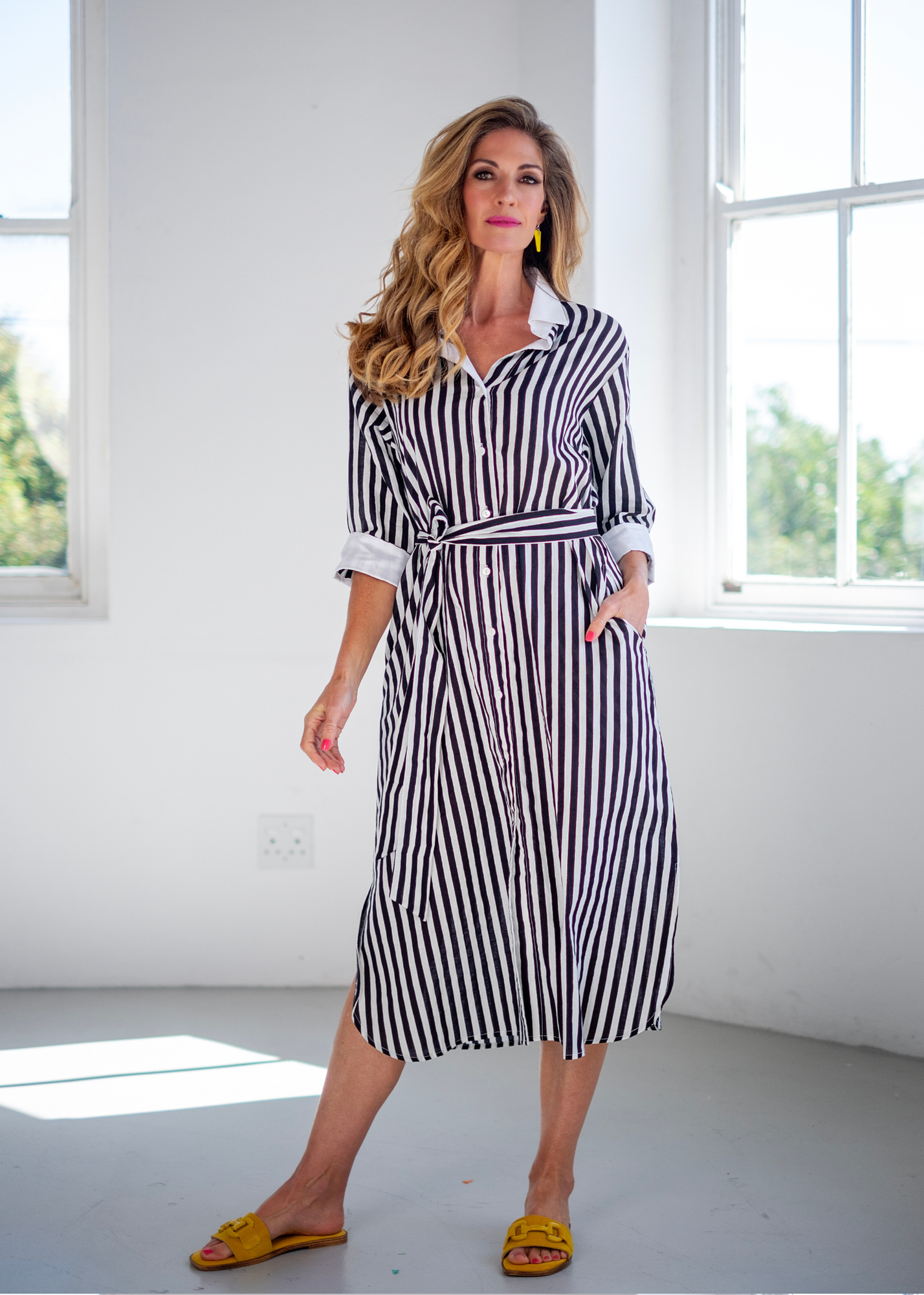 Gaby dress in Black and White Stripes