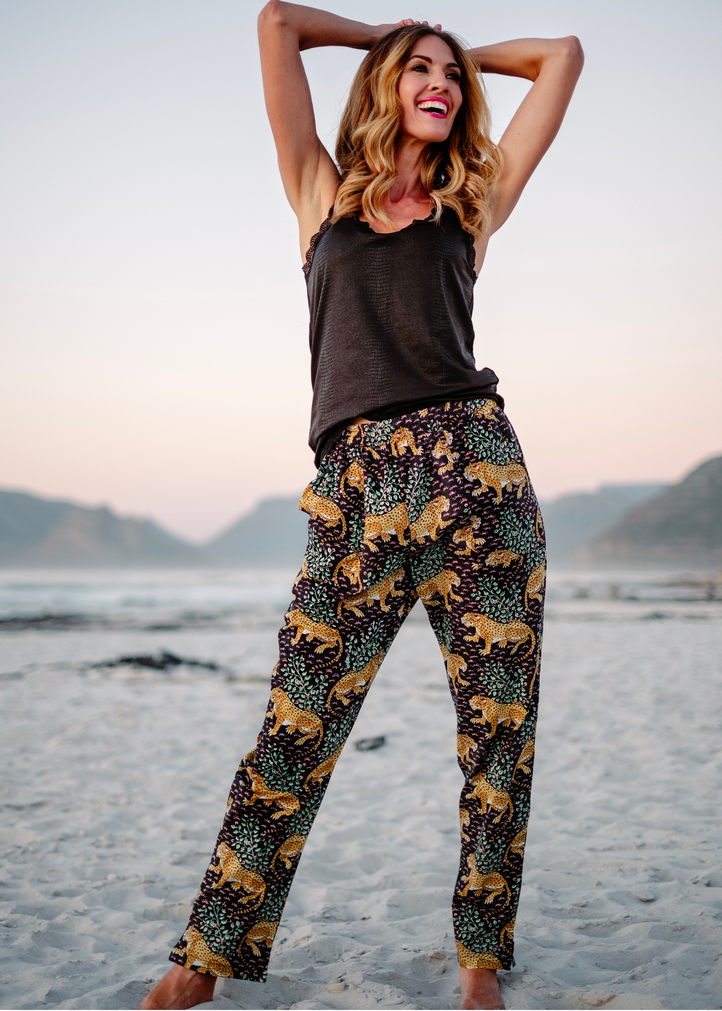 Patch Pocket Pants, Black Leopard