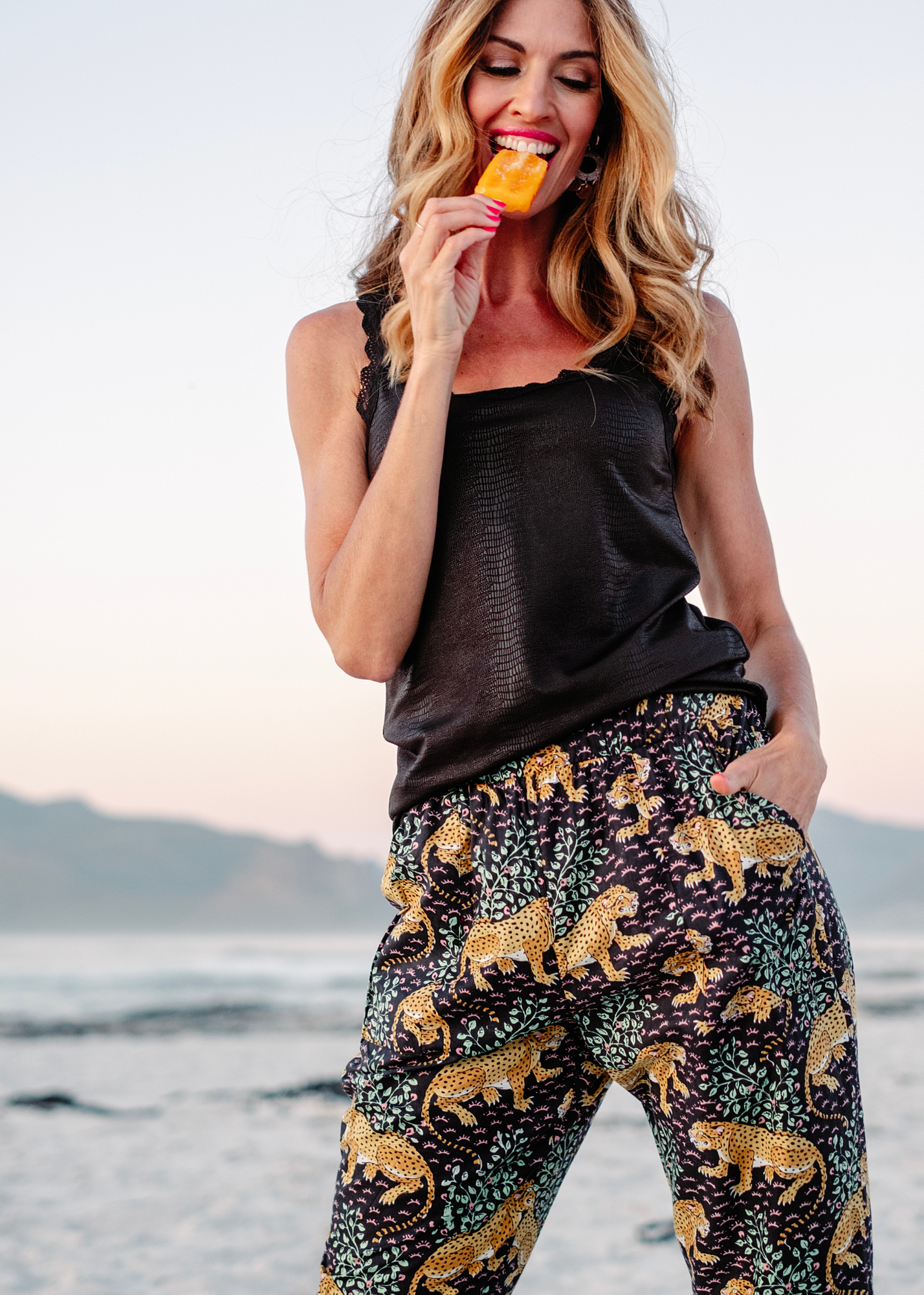 Patch Pocket Pants, Black Leopard