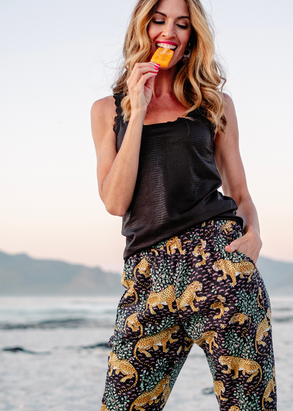Patch Pocket Pants, Black Leopard