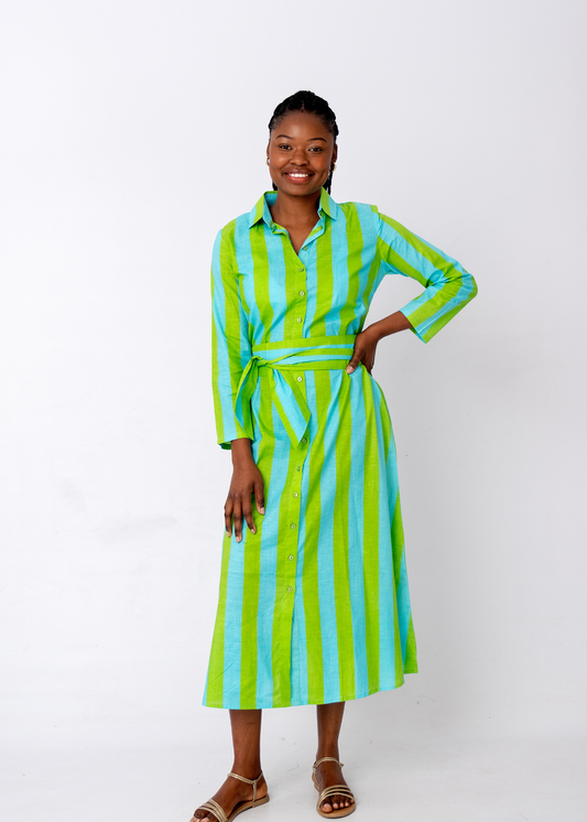Betty Button in Green Cabana Stripe