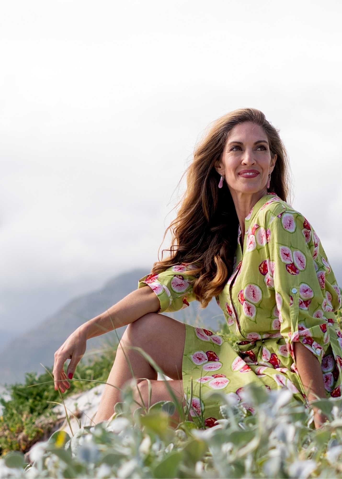 Mandarin Collar Dress in Green Fig