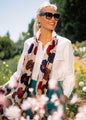 Scarf Maroon and Blue Flowers 100% wool