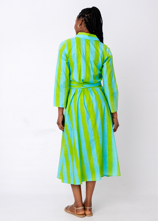 Betty Button in Green Cabana Stripe