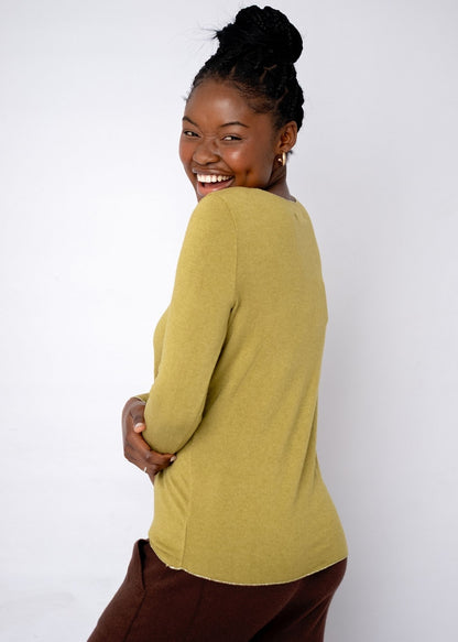 Silver Lining V-Neck Winter Weight Knit Jumper in Mustard