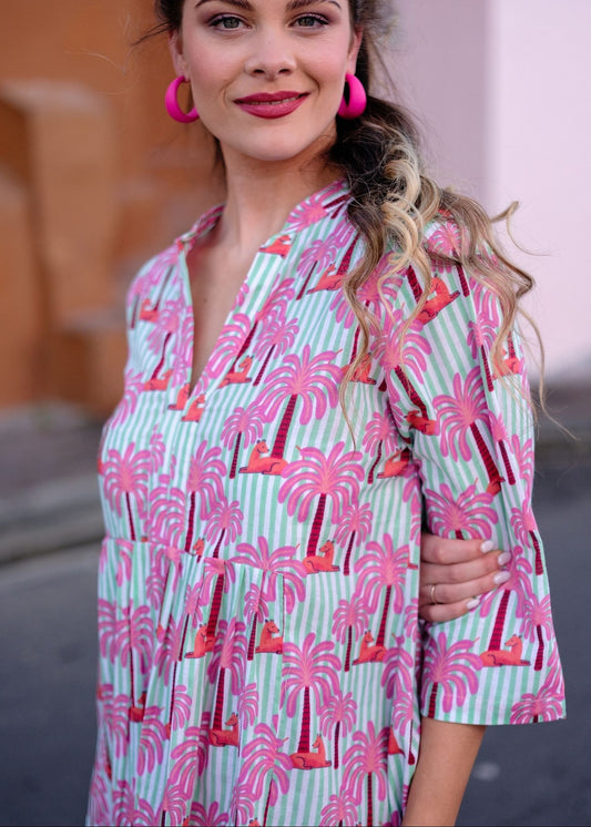 Lee-Ann Dress in Pink Palms