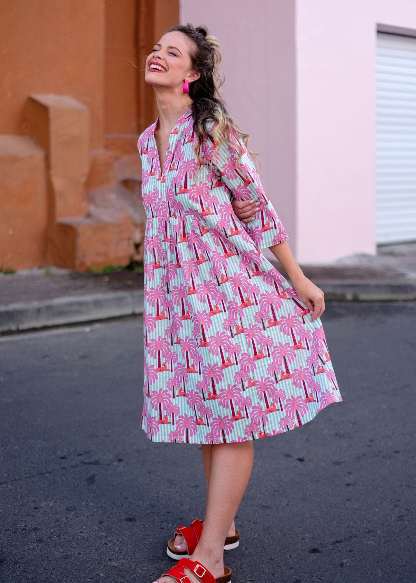 Lee-Ann Dress in Pink Palms