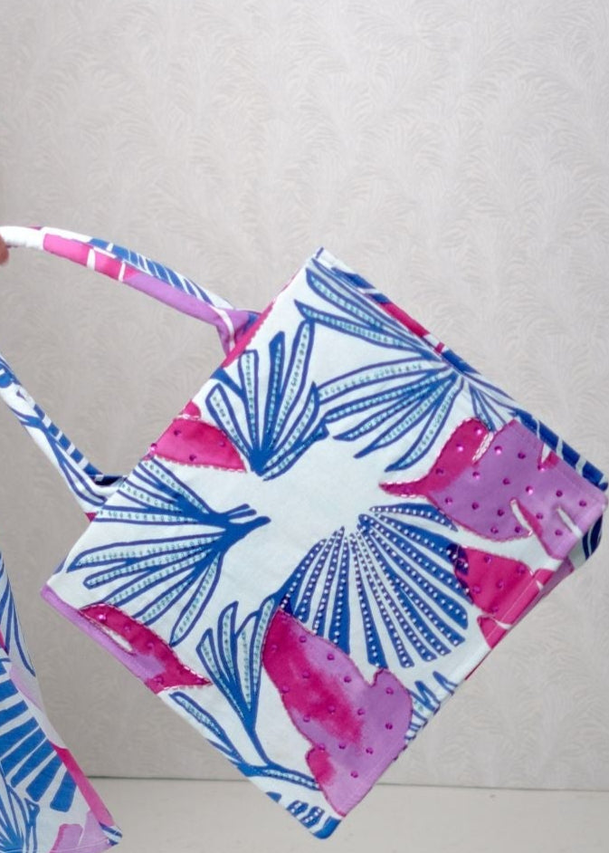 Fiore Luxury Embellished Beach bag in Ocean Meadow