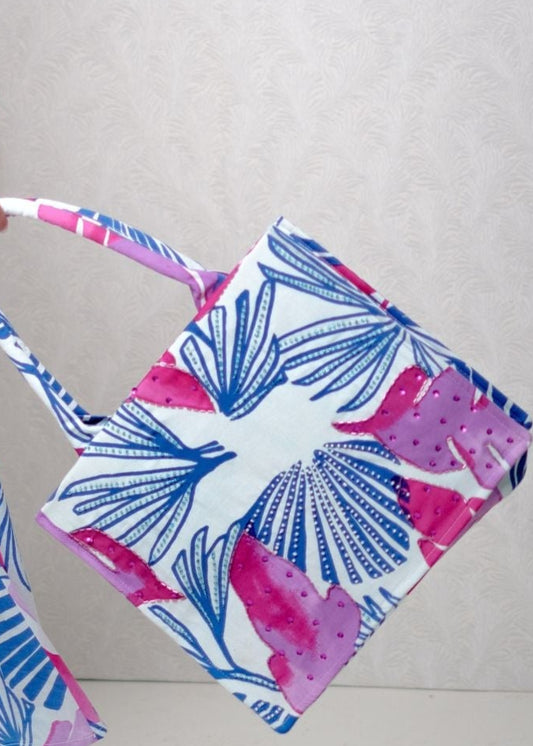 Fiore Luxury Embellished Beach bag in Ocean Meadow