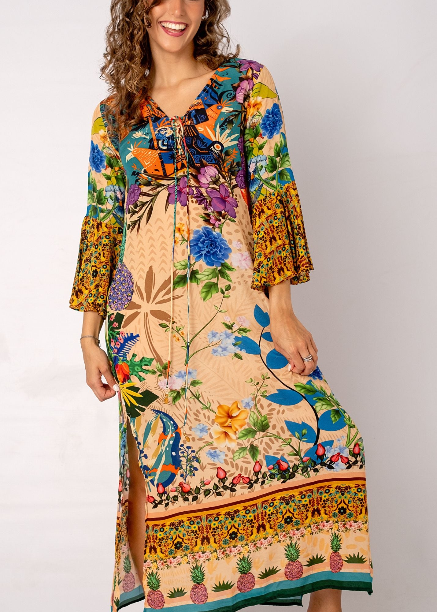 Angelica Dress in Forest Vine with Contrast Frill