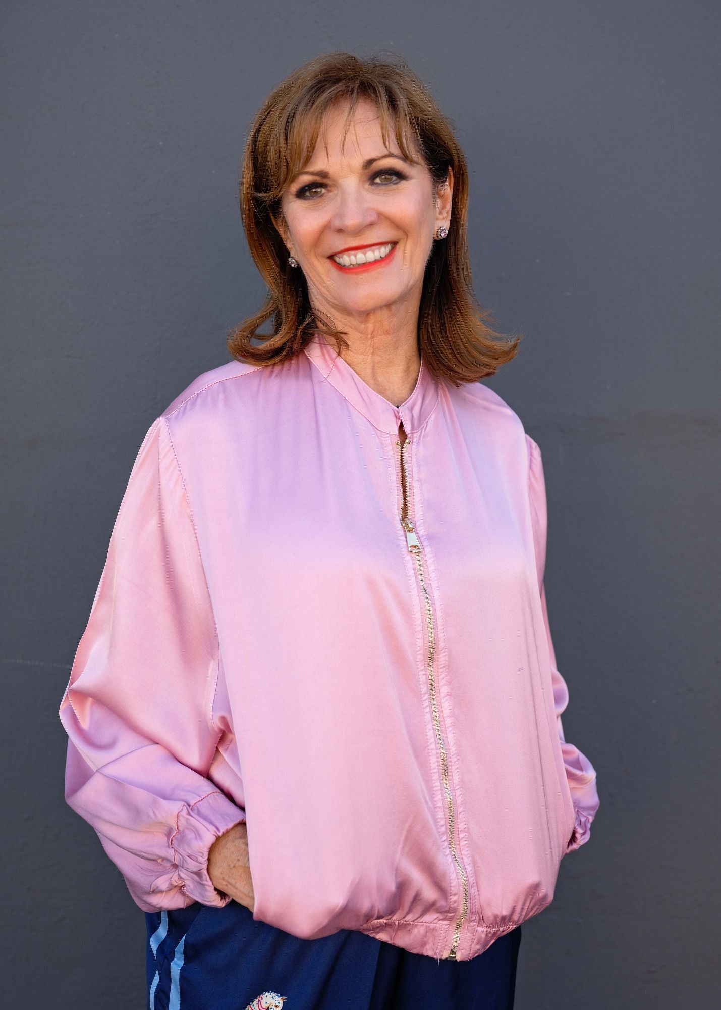 Lila  Bomber Jacket in Viscose Silk Blend in Light Pink