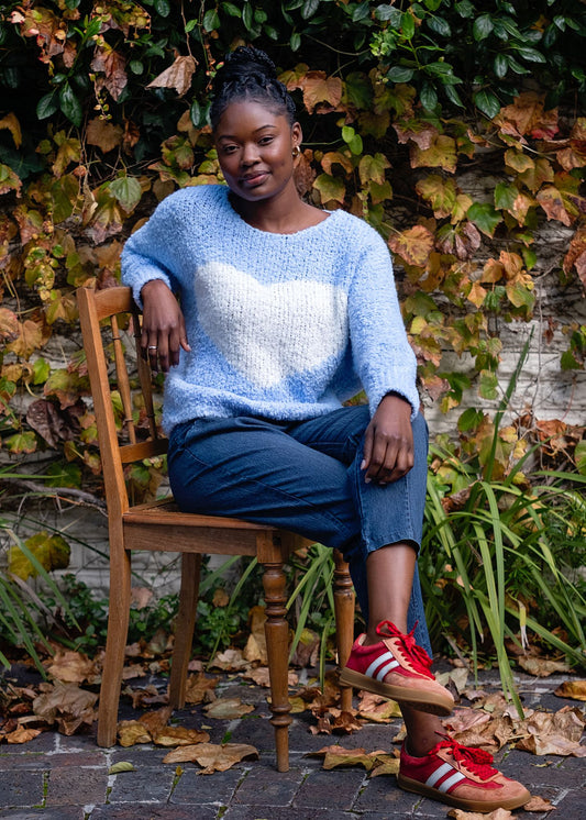 Sweetheart Chunky  Round Neck Knit in Blue