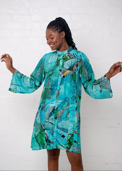 Amalfi Dress in Green and Turquoise Flower Print