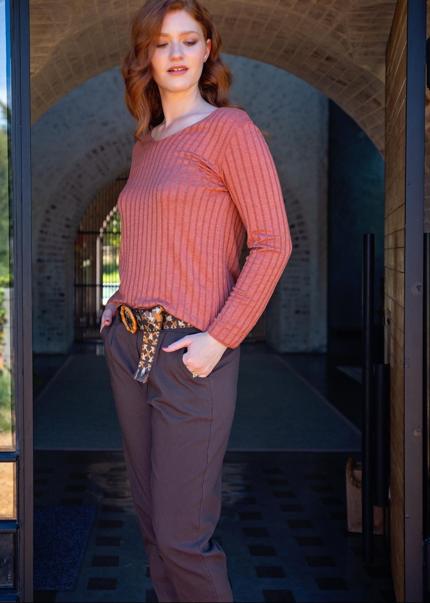 Mila Ribbed Knit Top in Rust