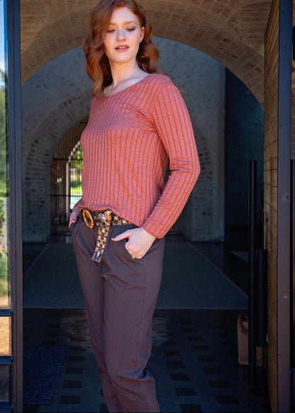 Mila Ribbed Knit Top in Rust