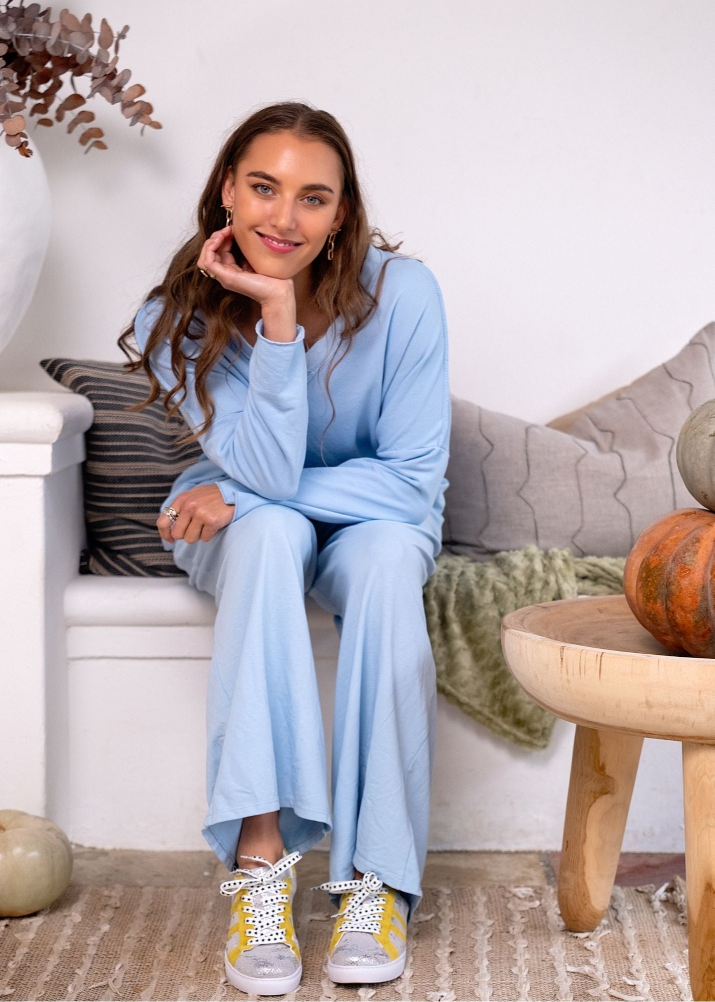 The Super Slouch V-Neck Track Top in Cloud Nine Blue