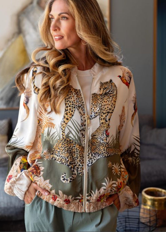 Lila Bomber Jacket in Viscose Silk Blend in Green Paradise Road