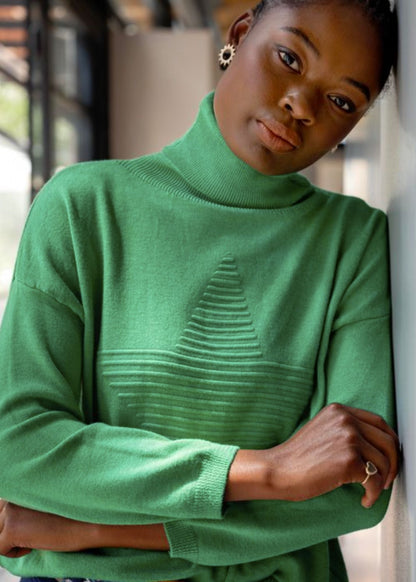 Stella Star Knit Polo Neck in Grass Green
