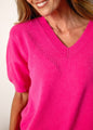 Urban Cozi V-Neck Short Sleeve Knit Top in Pink