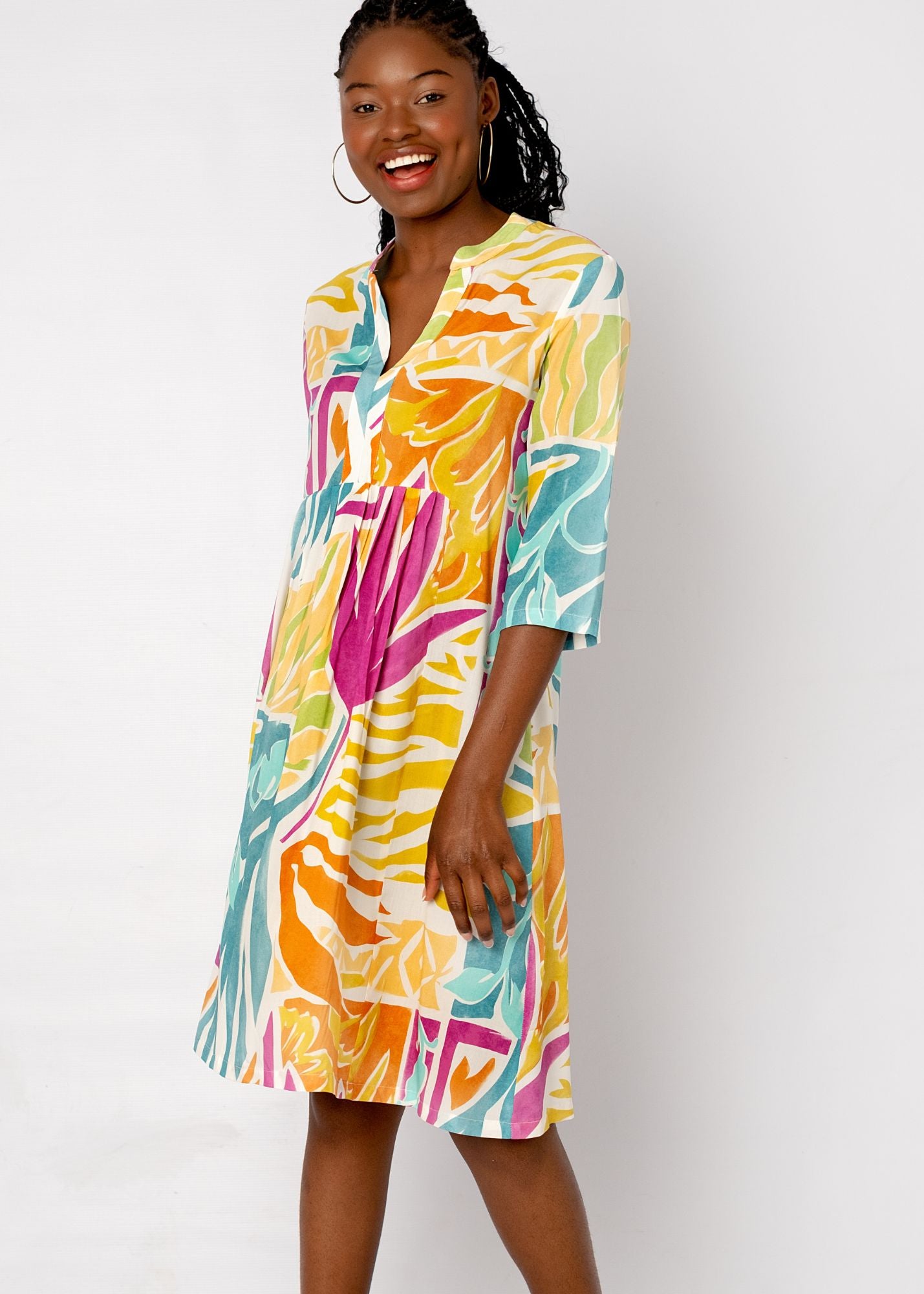 Lee-Ann pleated dress Short, Tropical Breeze