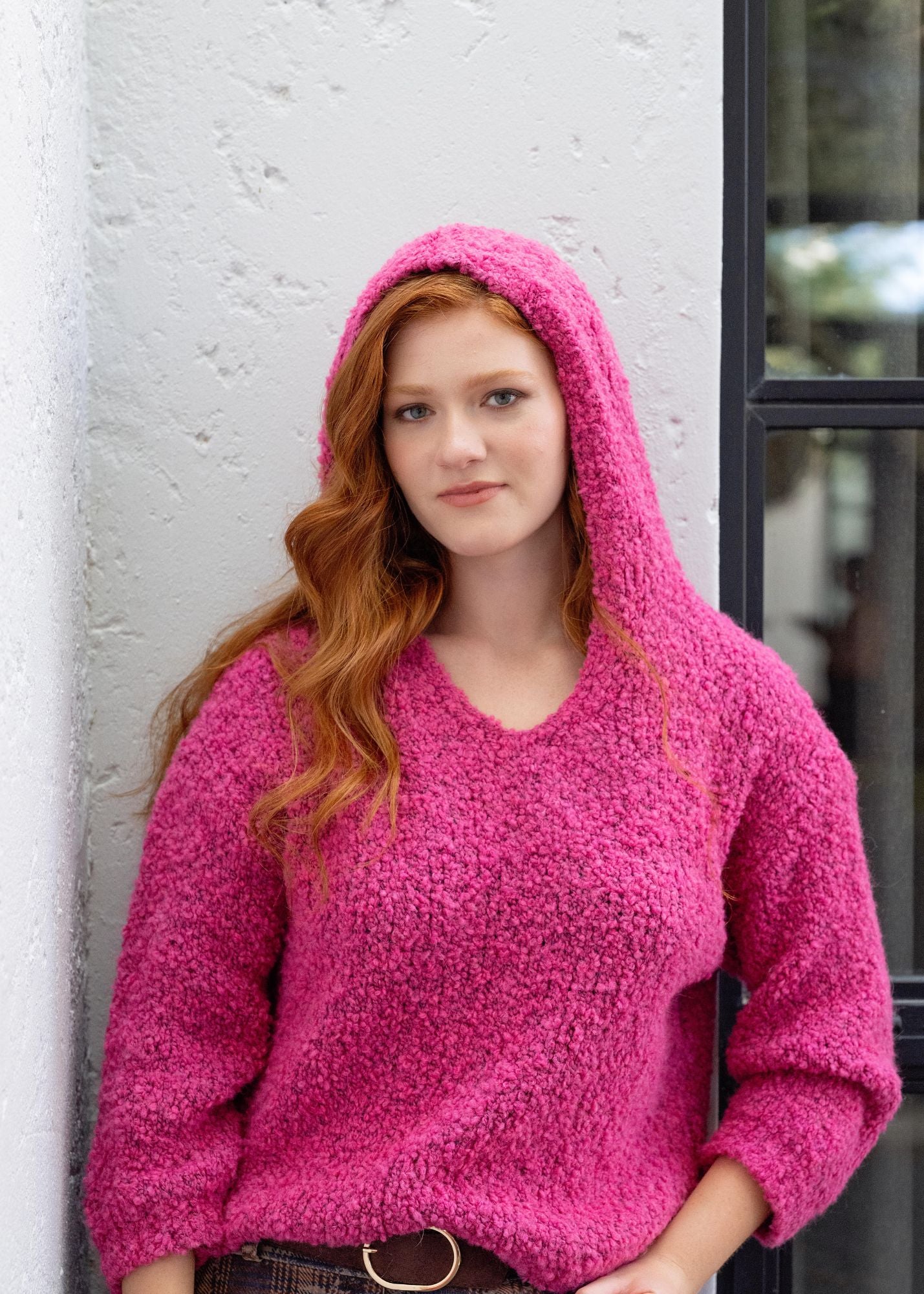 Chunky Knit with Hoodie Pink
