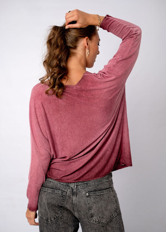 Silver Lining V-Neck Thin Knit Top in Maroon