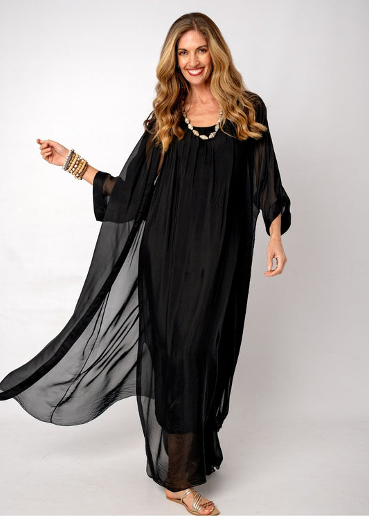 Sophia 100% Silk Flow Cardigan in Black