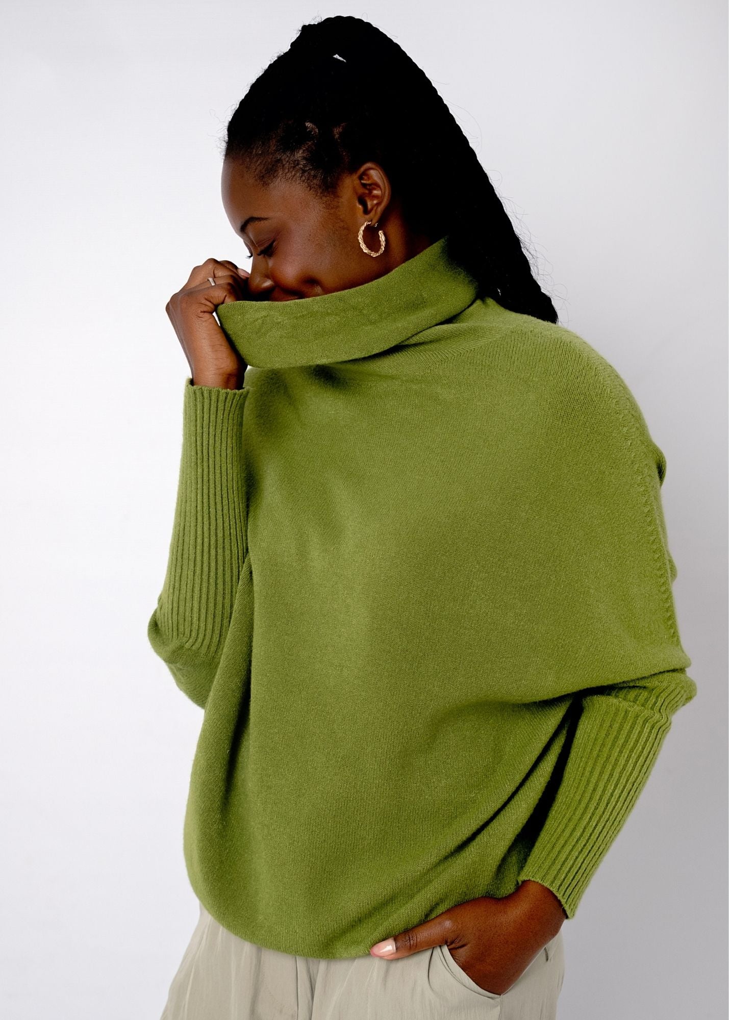 Urban Cozi Poloneck in Olive Green  **FREE SIZE FITS S - XL**