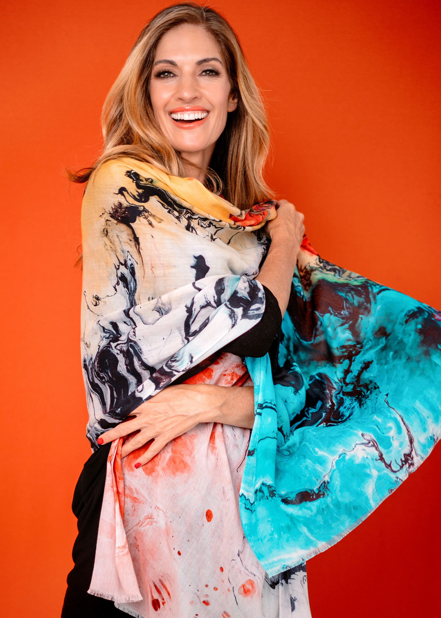 Scarf Colourful Ink Splash 100% wool