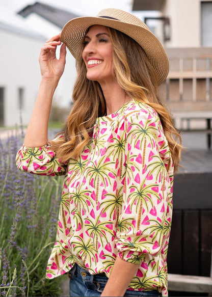 Lauren Comfy top, Pink and Green Palms