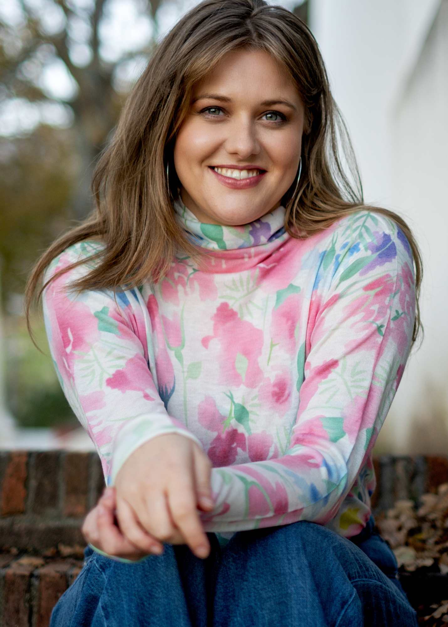 100% Wool Turtle Neck Long Sleeve Sweater in Pink Garden
