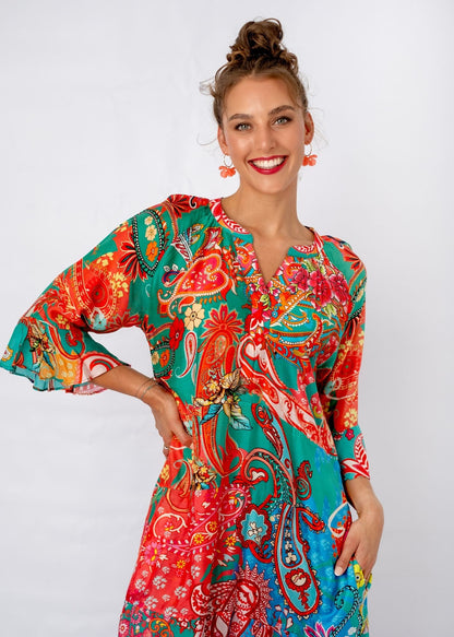 Jubilee Dress in Coral Paisley