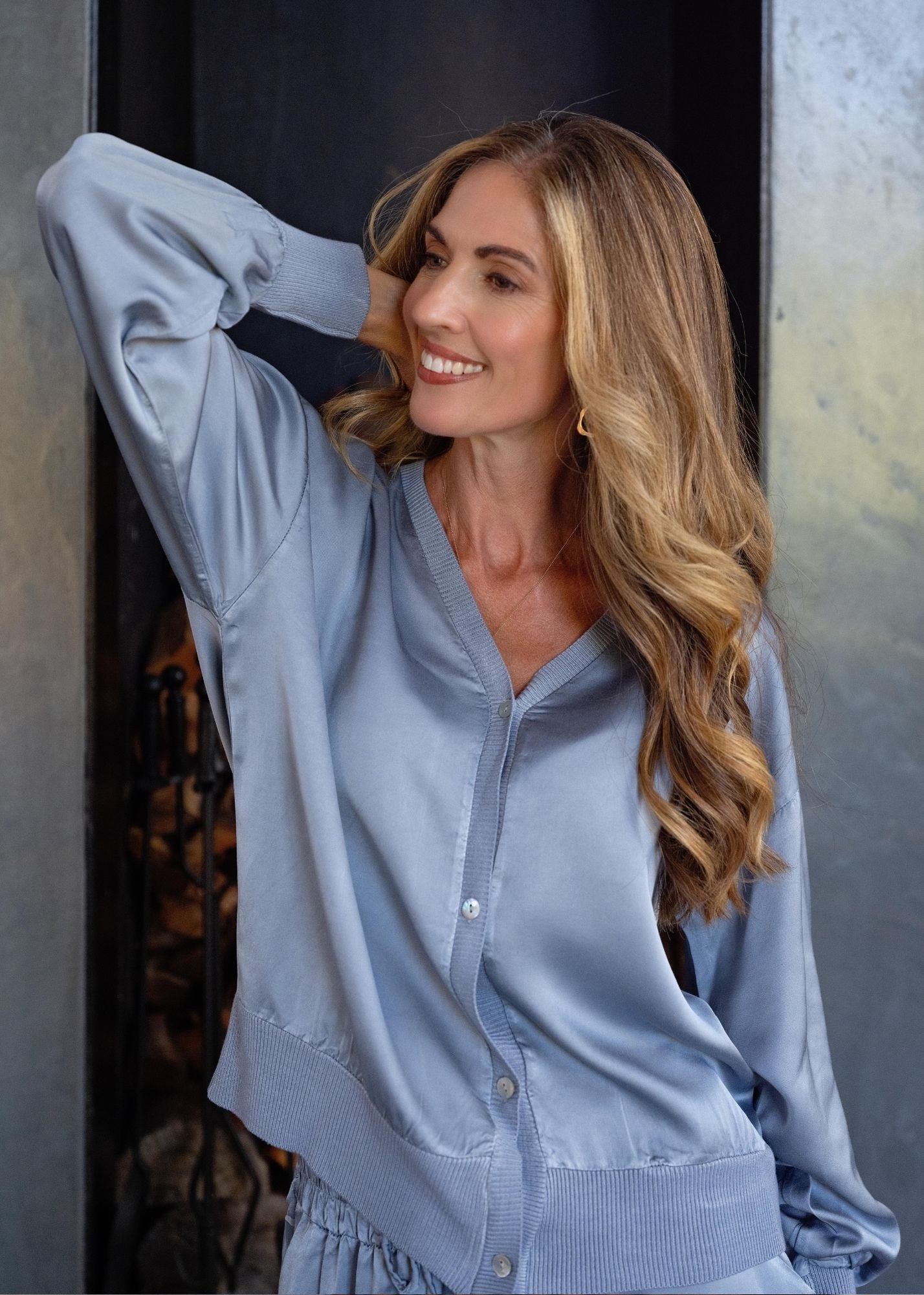 Lila Viscose Silk Blend Cardigan - Cloud