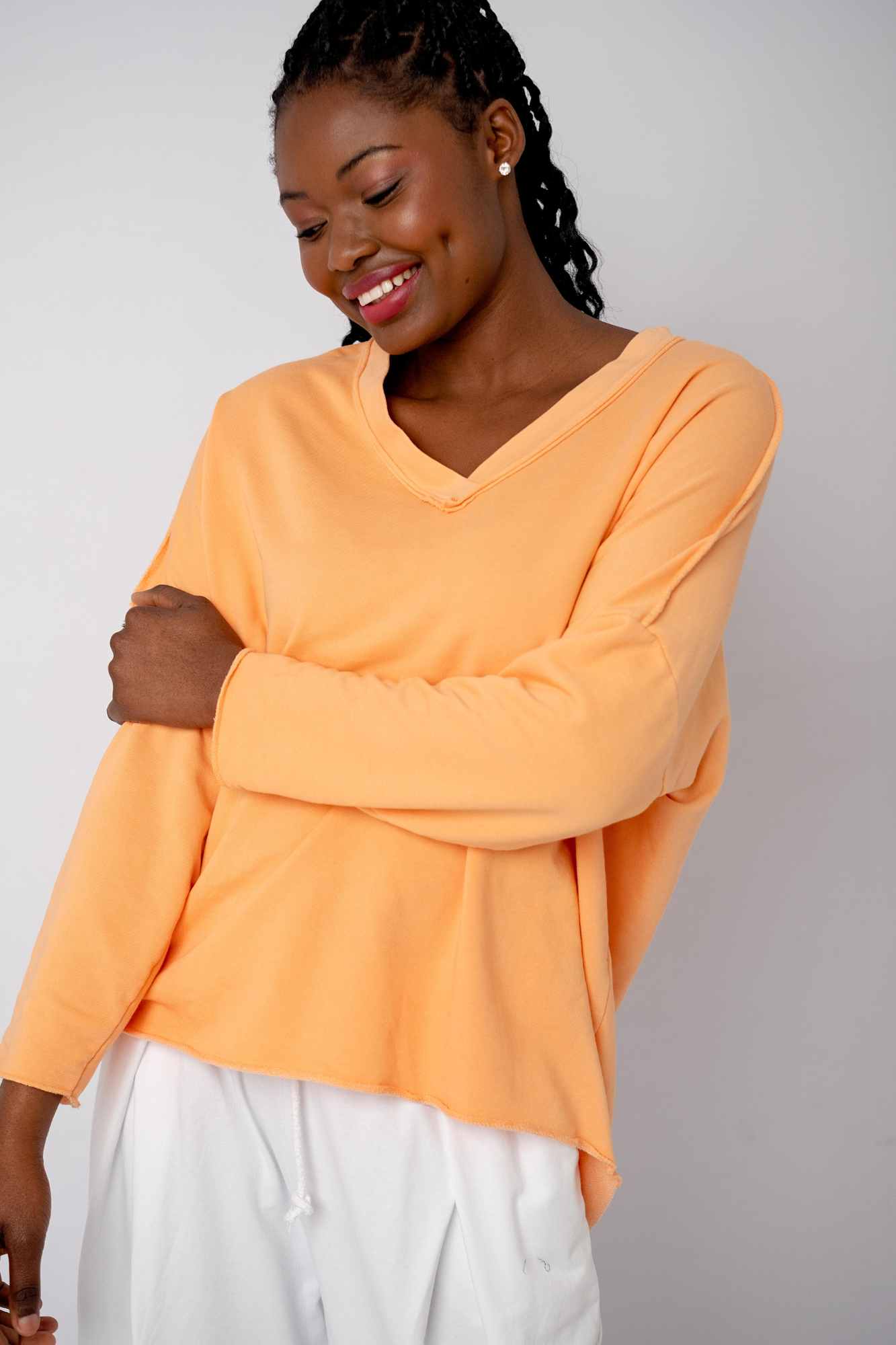 The Super Slouch V-Neck Track Top in Apricot