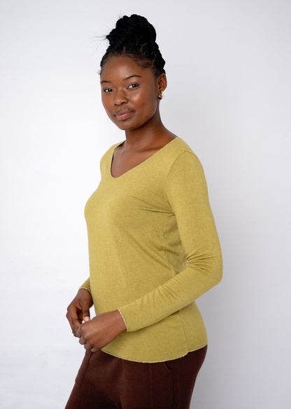 Silver Lining V-Neck Winter Weight Knit Jumper in Mustard