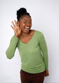 Silver Lining V-Neck Winter Weight Knit Jumper in Olive