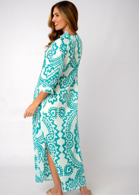 Sarah Dress in Turquoise Ikat