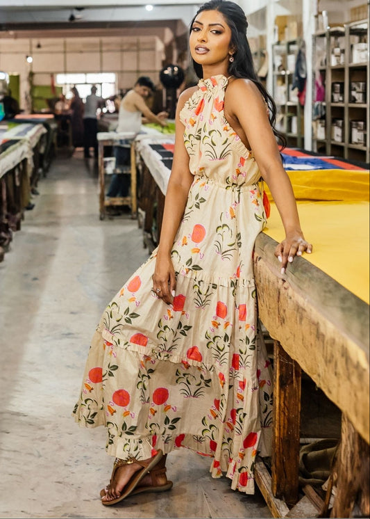 Zola Tiered Dress in Stone Aloe