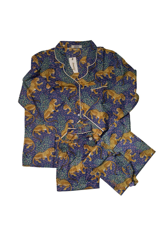 Long PJ Set in Purple Tiger with Complimentary Bag