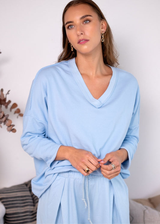 The Super Slouch V-Neck Track Top in Cloud Nine Blue