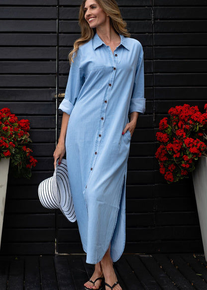 The Aurora Dress in Denim Blue