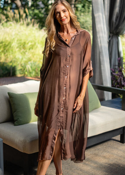 La Seta Dress with Tab top Sleeve —Coffee Date