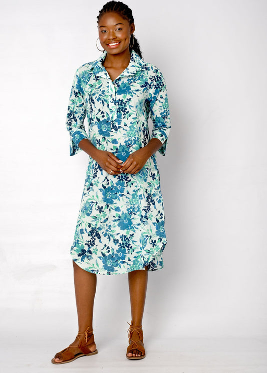 Gaby shirt dress in Blue and Jade Floral