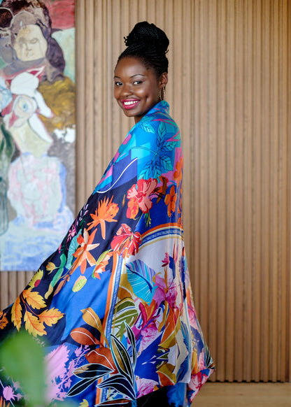 100% Silk Scarf in Rainbow Flowers