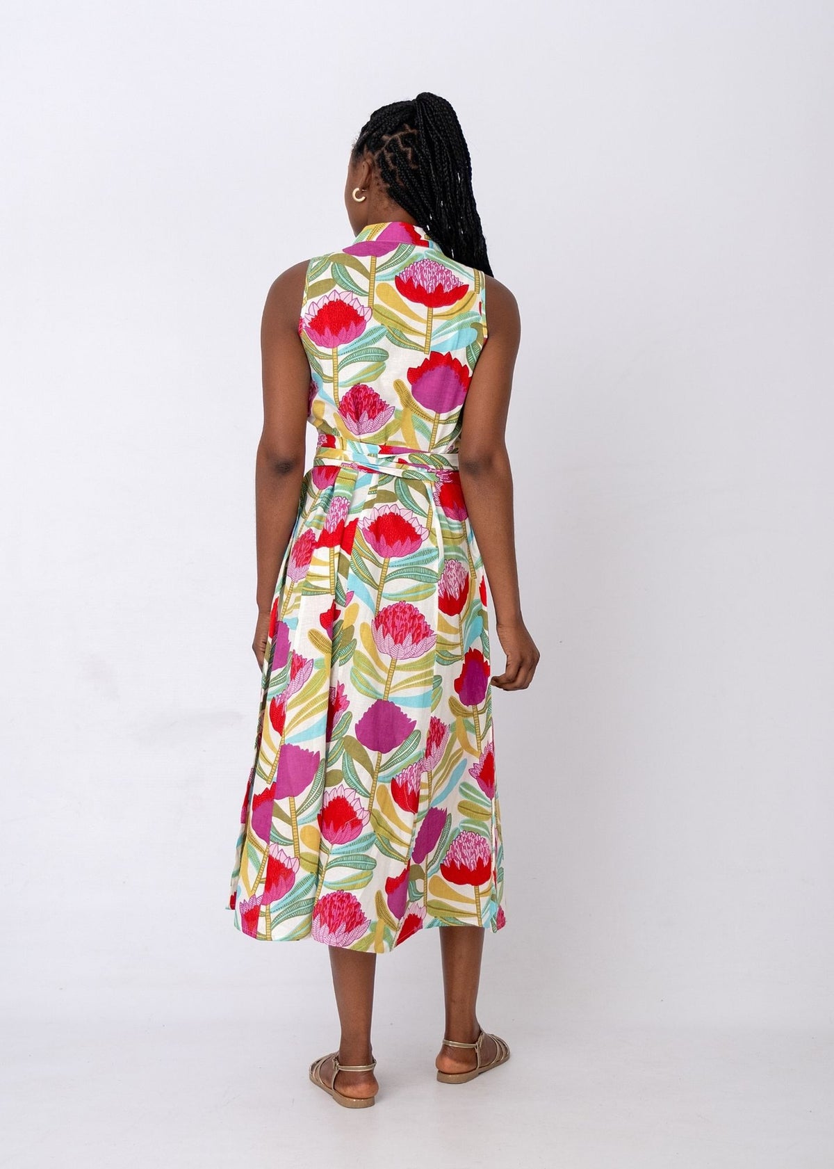 Candice Dress in White Protea Tapestry