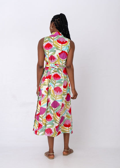 Candice Dress in White Protea Tapestry