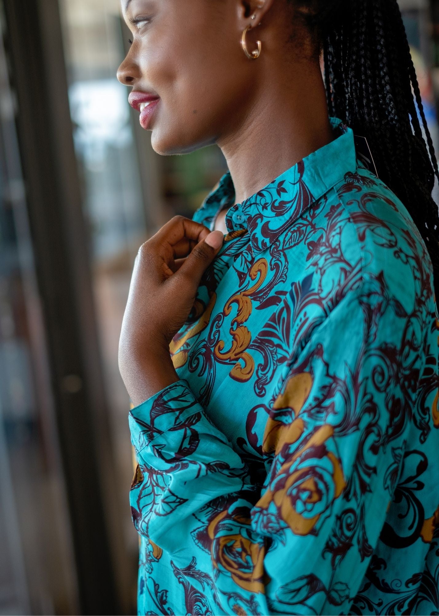 Sienna Button down blouse in Turquoise Rose