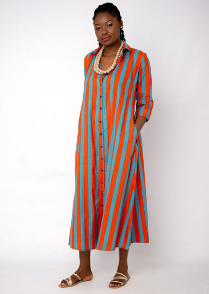 Betty Button in Red and Teal Cabana Stripe